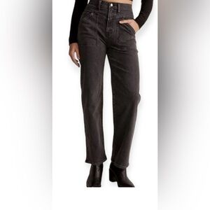 Madewell The Perfect Vintage Wide Leg Jean Patch Pocket Edition Black Wash 33